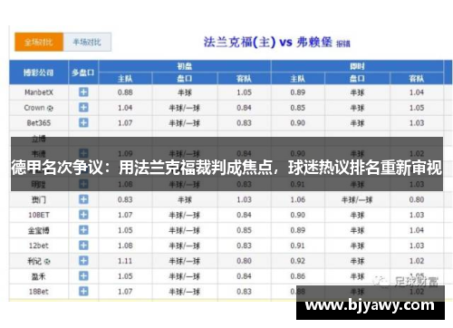 德甲名次争议：用法兰克福裁判成焦点，球迷热议排名重新审视